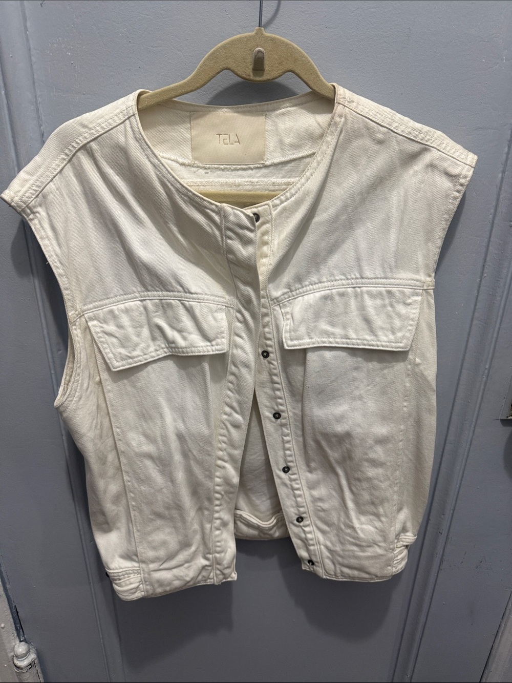 Tela Cream Sleeveless Snap-Front Utility Vest